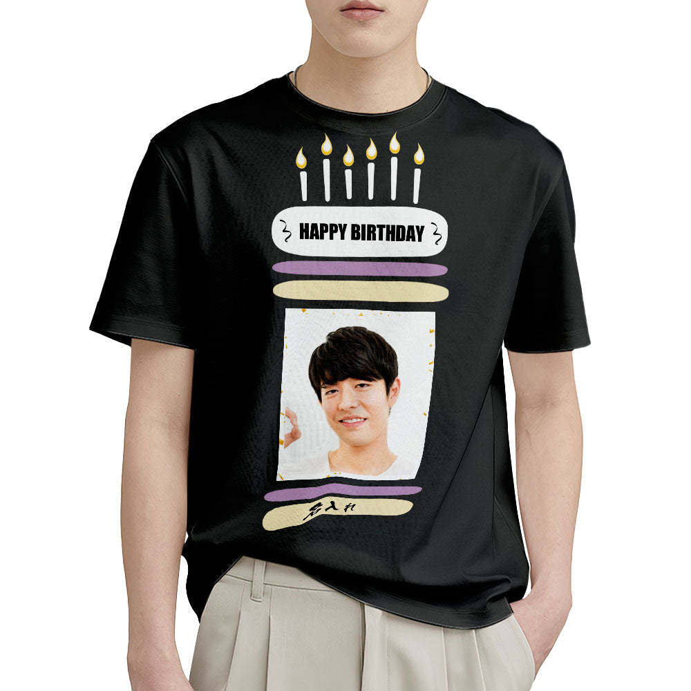 カスタムフォト誕生日Tシャツ - 写真や名入れ可能な写真T-SHIRTプレゼント - ケーキ柄の誕生日プレゼント