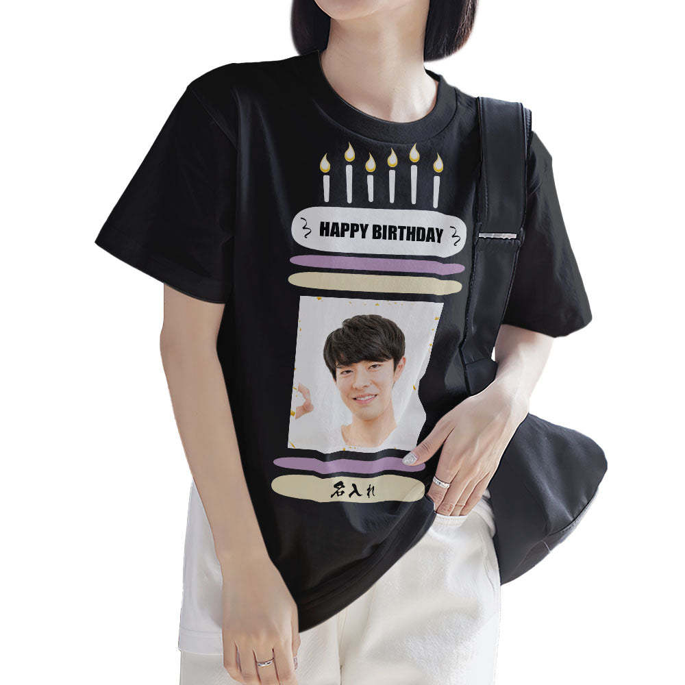 カスタムフォト誕生日Tシャツ - 写真や名入れ可能な写真T-SHIRTプレゼント - ケーキ柄の誕生日プレゼント