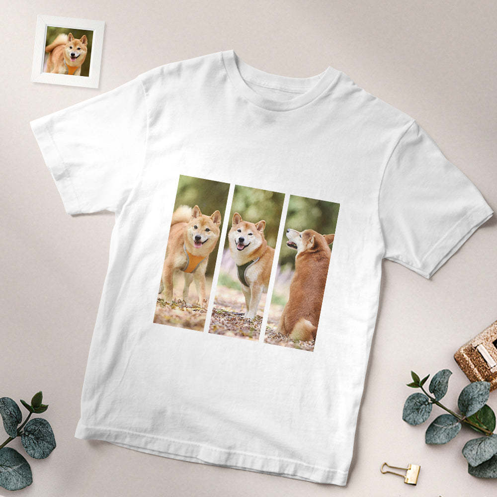 カスタムフォトTシャツ - 写真3枚入れ可能なペット写真T-SHIRTプレゼント