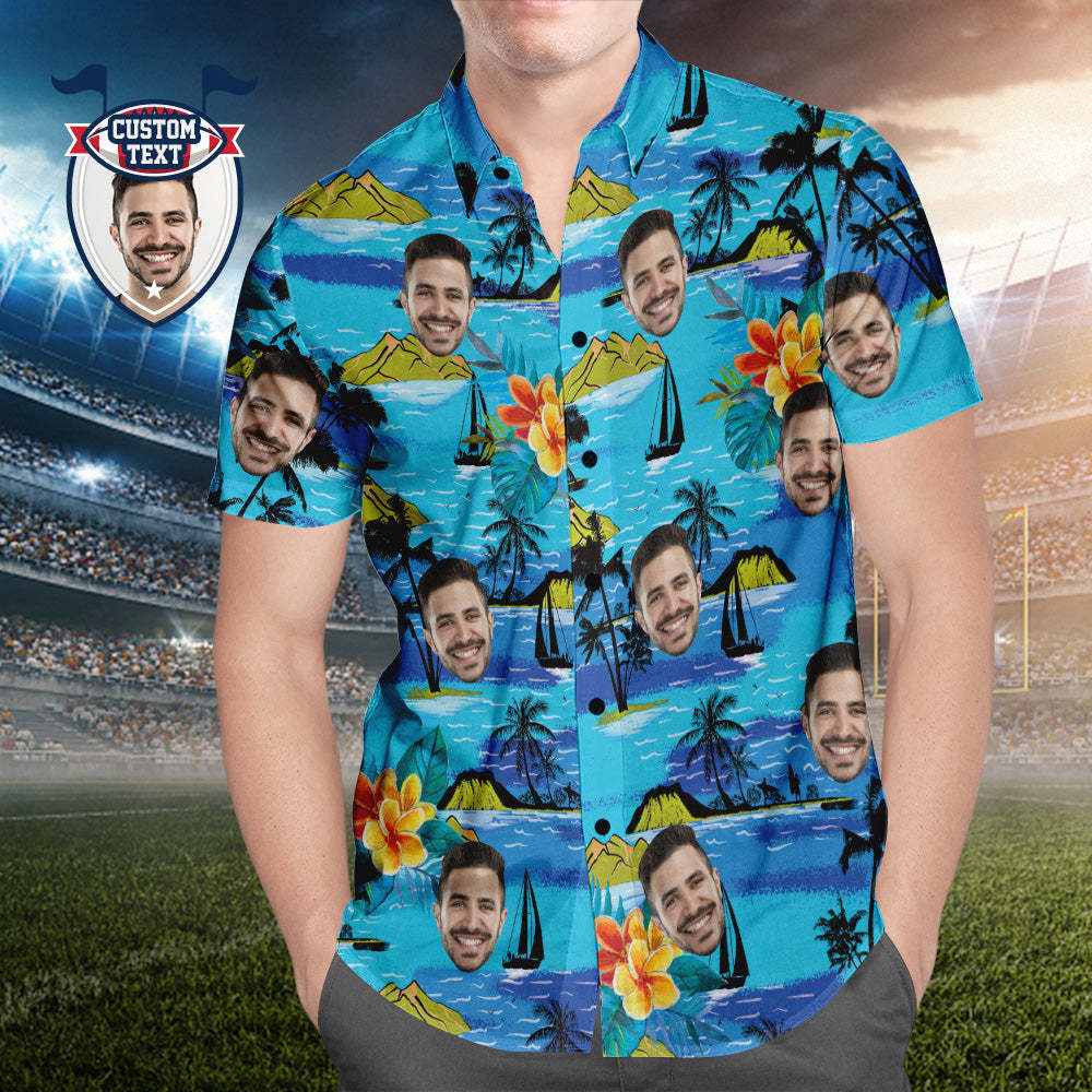 カスタムフェイスアロハシャツ-写真やテキスト入れ可能なファンメンズオールオーバープリント大葉半袖シャツ