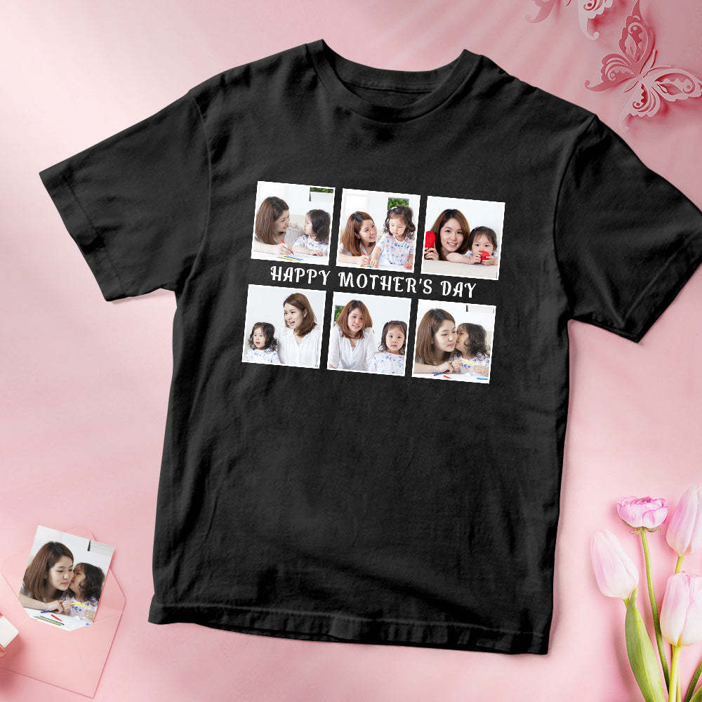 カスタムフォトTシャツ - 写真６枚入れ可能なオリジナル写真T-SHIRTプレゼント - 母の日おめでとう