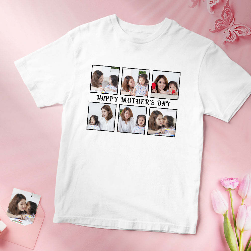 カスタムフォトTシャツ - 写真６枚入れ可能なオリジナル写真T-SHIRTプレゼント - 母の日おめでとう