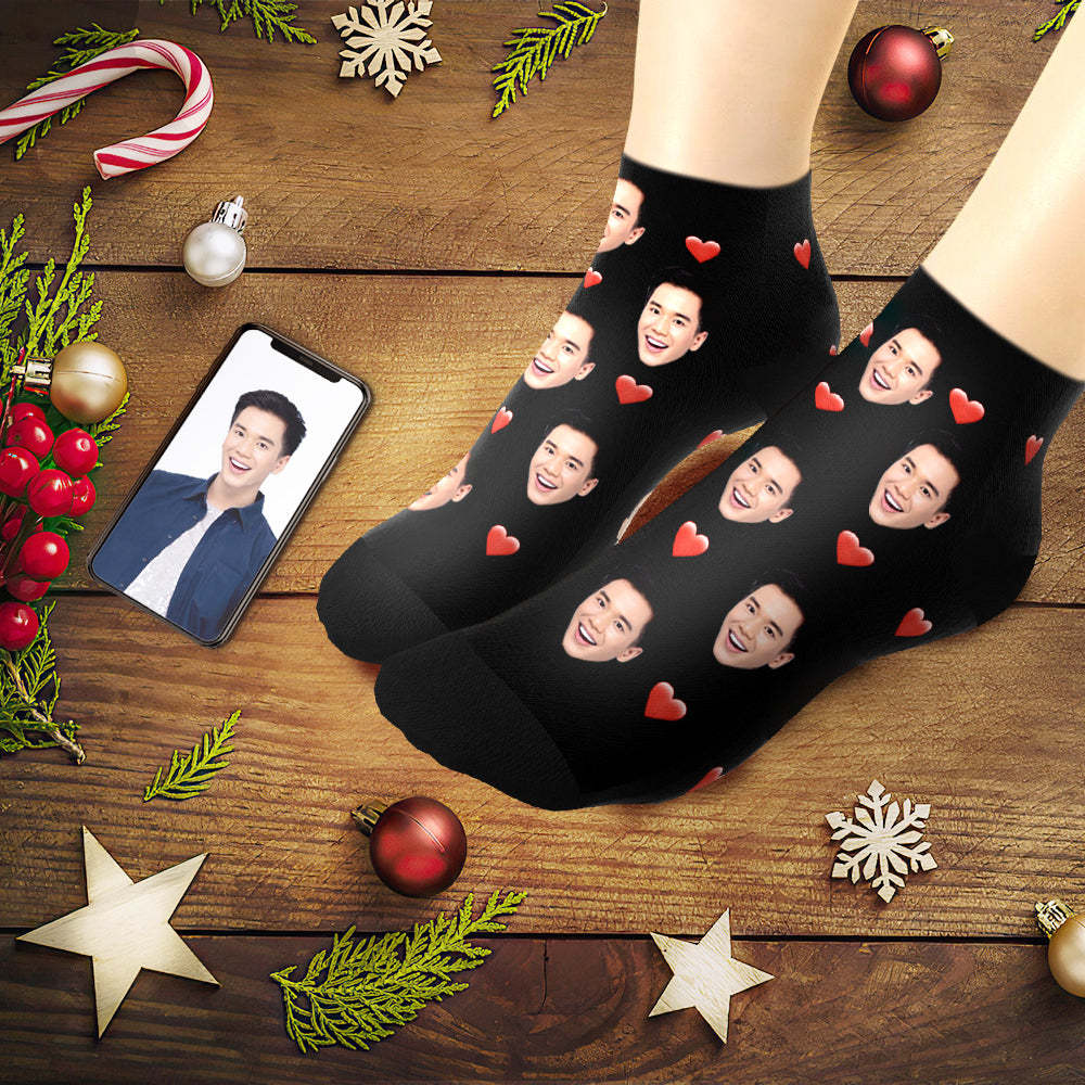 カスタムフォトソックス-写真入り可能なオリジナル靴下ハート印クリスマスプレゼント