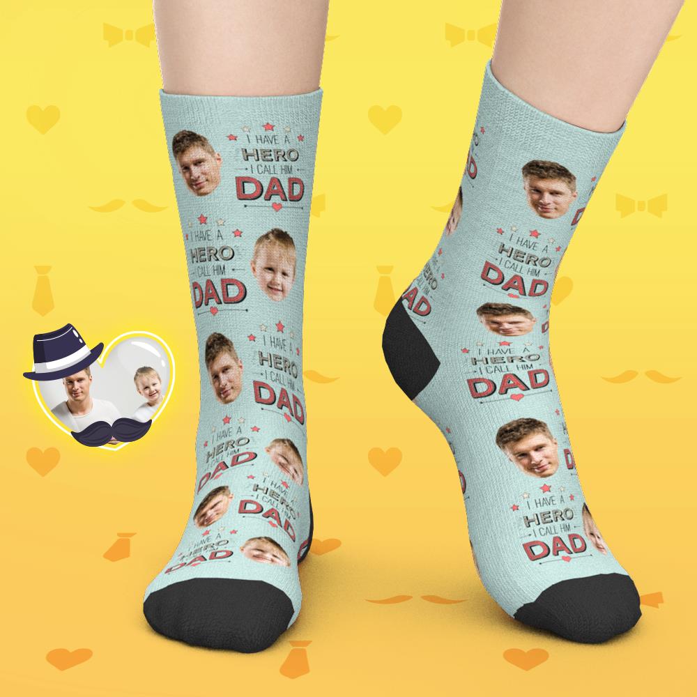 父の日プレゼント-カスタムフェイスソックス-写真と名前入れ可能なお父さんへの靴下ギフト-僕はヒーローのお父さんがいる