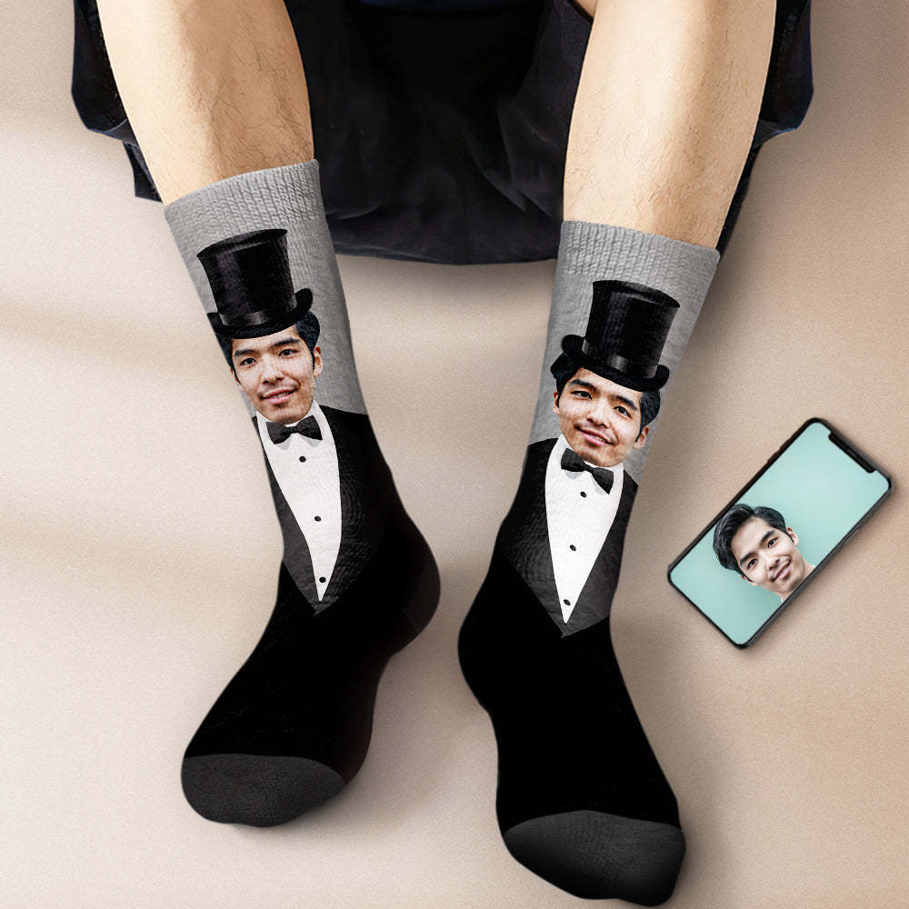 カスタムフェイスソックス-写真入れ名入れ可能な紳士柄のオリジナル靴下プレゼント