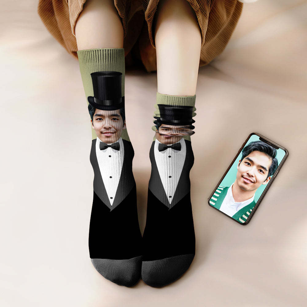 カスタムフェイスソックス-写真入れ名入れ可能な紳士柄のオリジナル靴下プレゼント