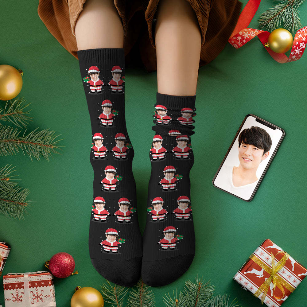 カスタムフェイスソックス-写真入れ名入れ可能なオリジナルクリスマス靴下プレゼント-かわいいサンタクロース柄