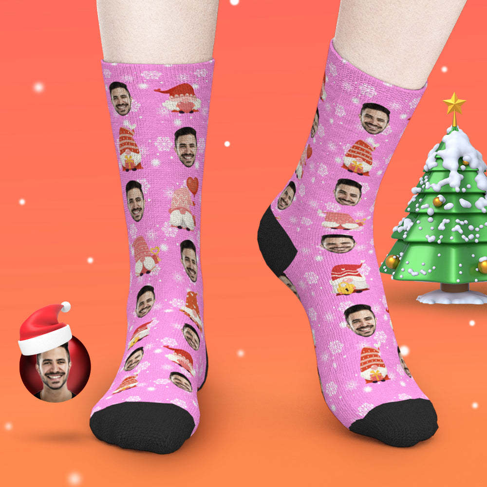 カスタムフォトソックス-イギリスパンデミックの写真と名入れ可能なピンクのクリスマス靴下ギフト