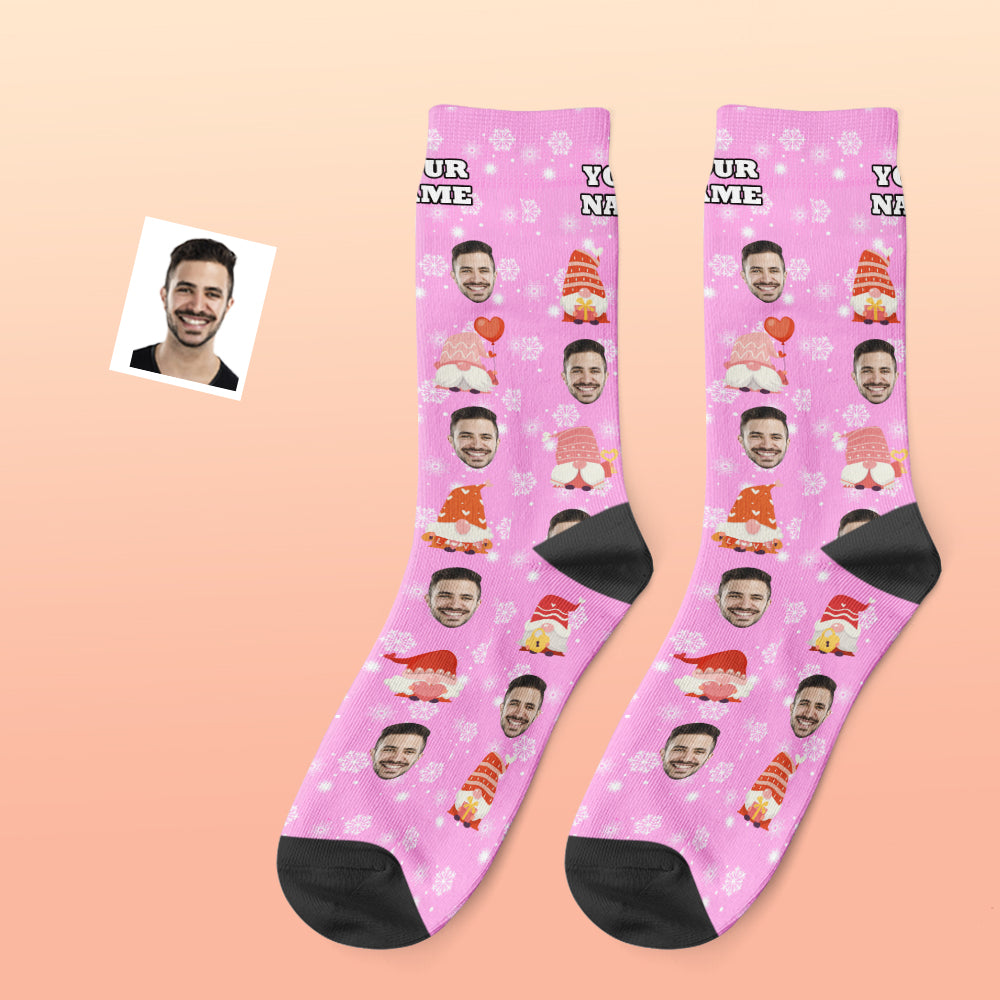 カスタムフォトソックス-イギリスパンデミックの写真と名入れ可能なピンクのクリスマス靴下ギフト