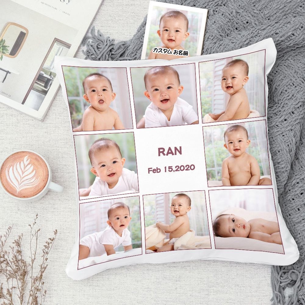 カスタム写真クッション-写真8枚とテキスト入れ可能な抱き枕ギフト家族へ