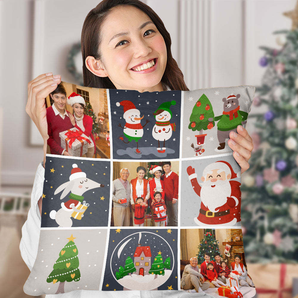 カスタムフォトクッション-写真3枚入れ可能なクリスマス柄のオリジナル抱き枕ギフト友達や家族へ