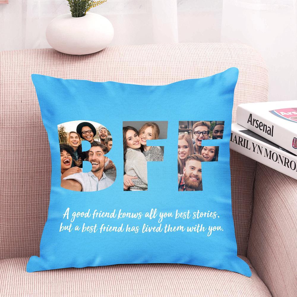 友達へのカスタム写真ポートレートクッション-3枚写真入り名入れ可能なクッション-ピンク