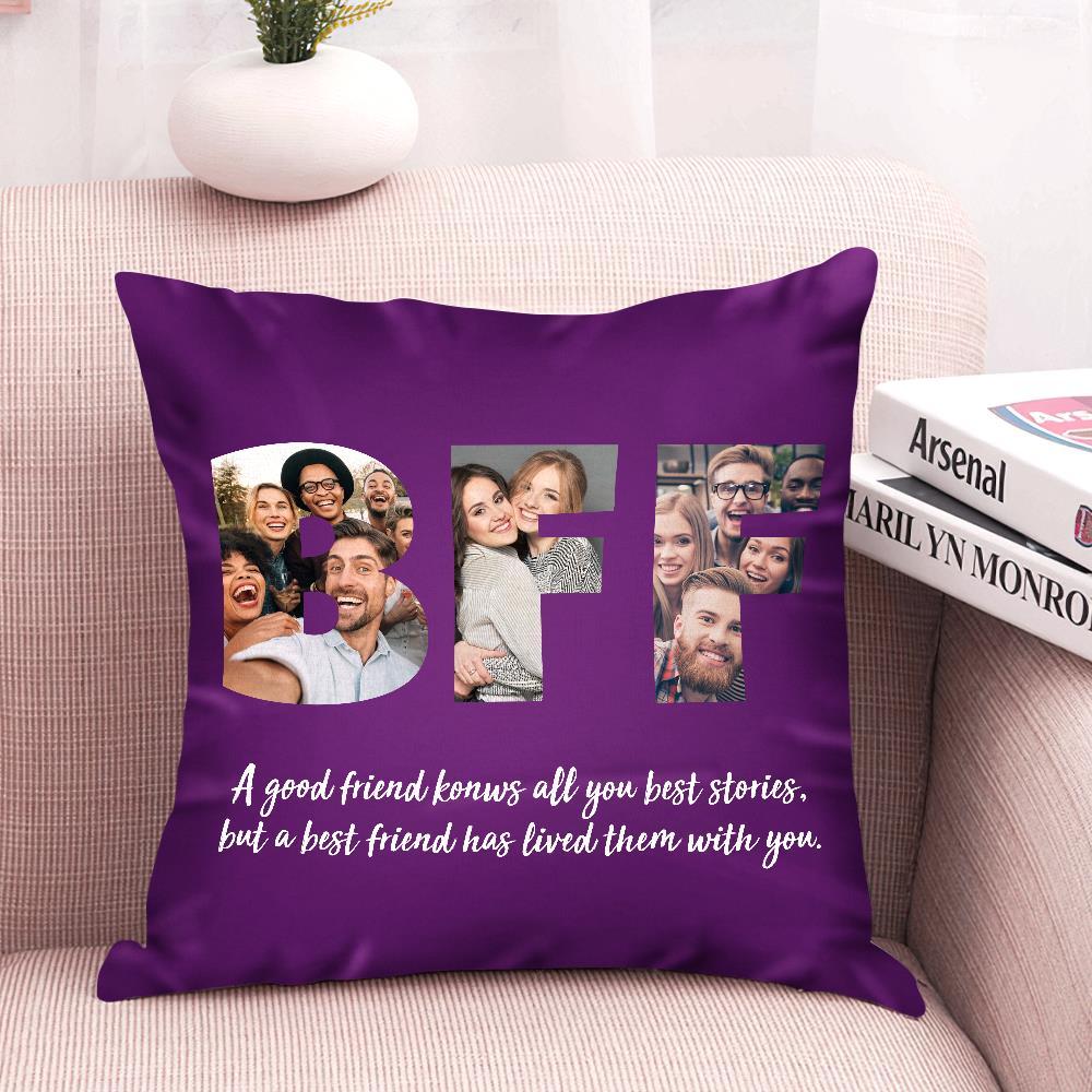 友達へのカスタム写真ポートレートクッション-3枚写真入り名入れ可能なクッション-レッド