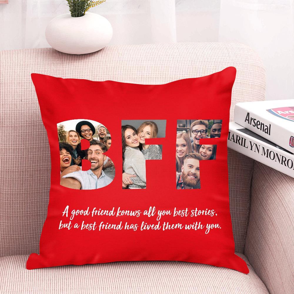 友達へのカスタム写真ポートレートクッション-3枚写真入り名入れ可能なクッション-レッド