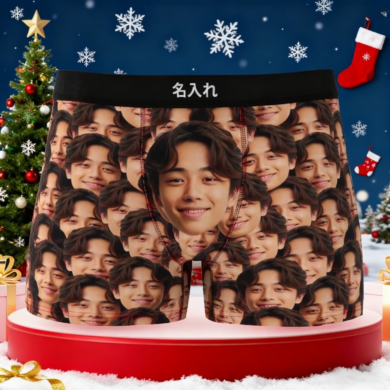 カスタム顔ボクサーパンツ-顔の写真入れ可能なオリジナルフォト下着ショーツギフト-面白い顔だらけクリスマスプレゼント