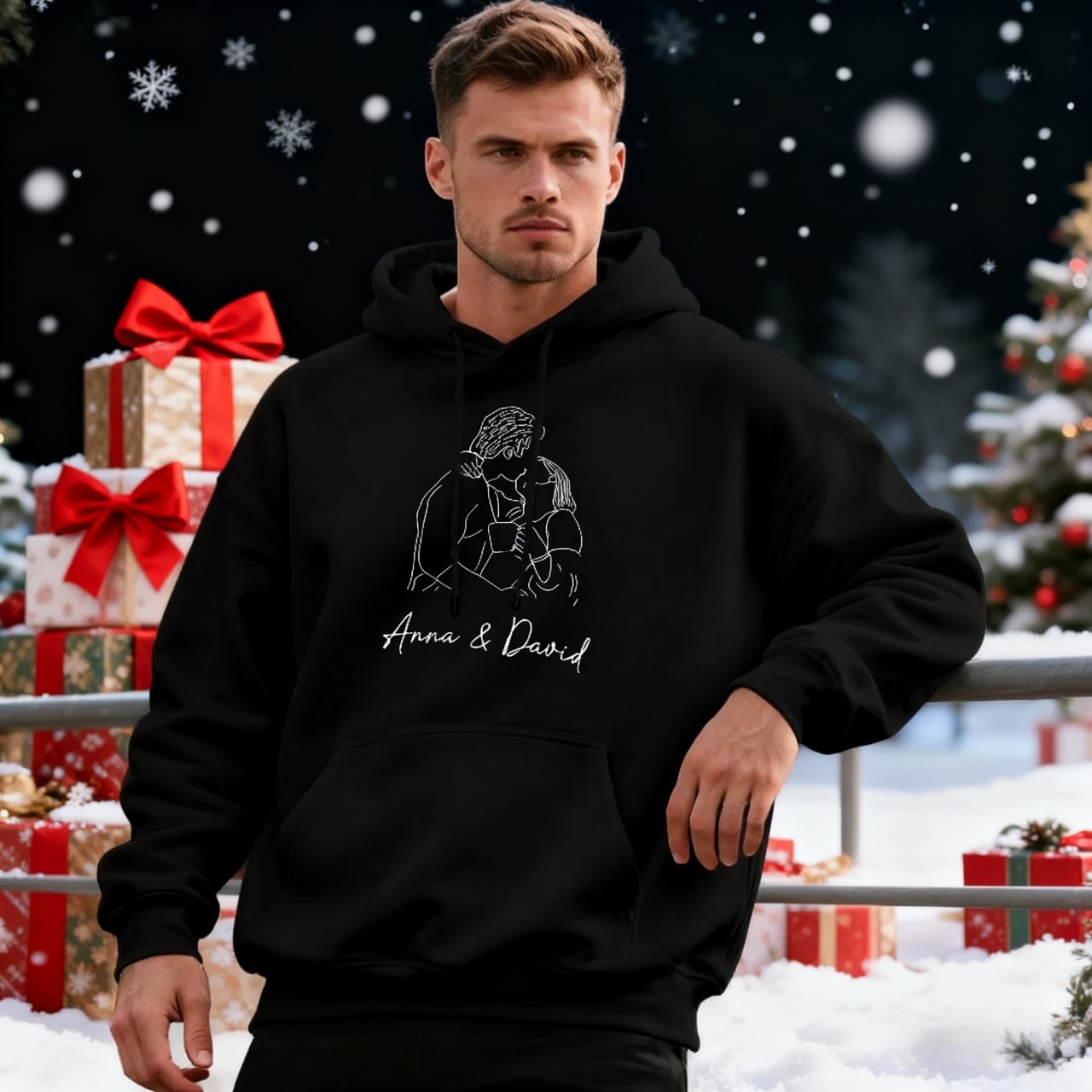 カスタムフォトパーカー,カスタムラインアートパーカー,恋人のためのパーソナライズポートレートパーカー