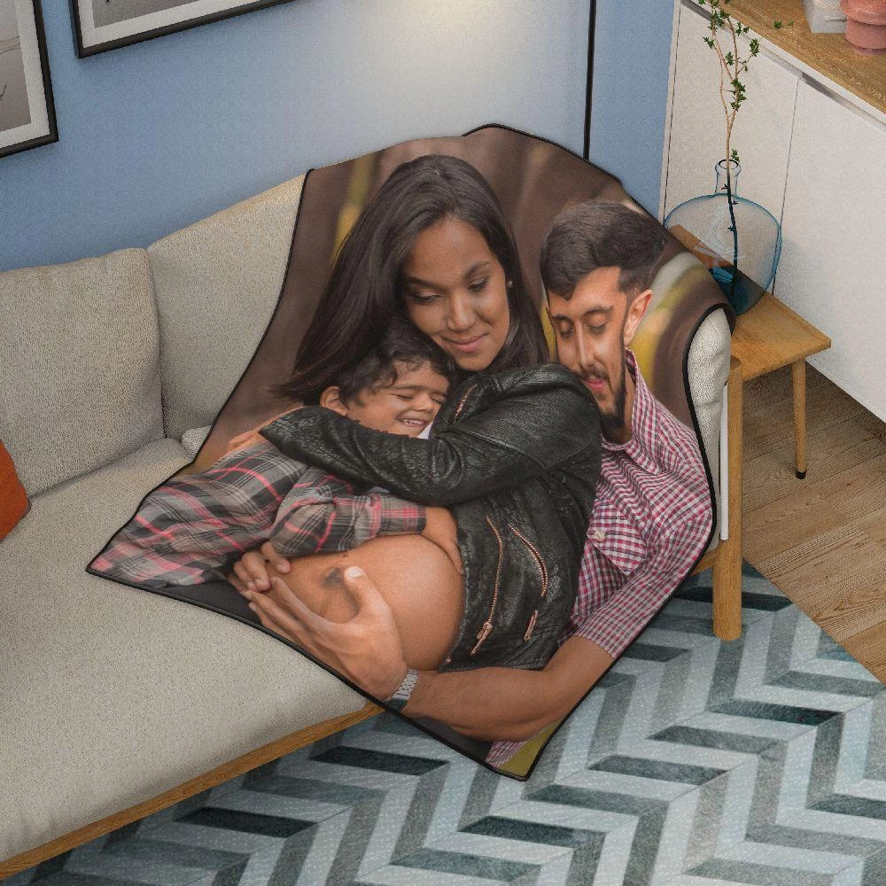 カスタム写真カバーフリースパーソナライズされた毛布幸せな家族