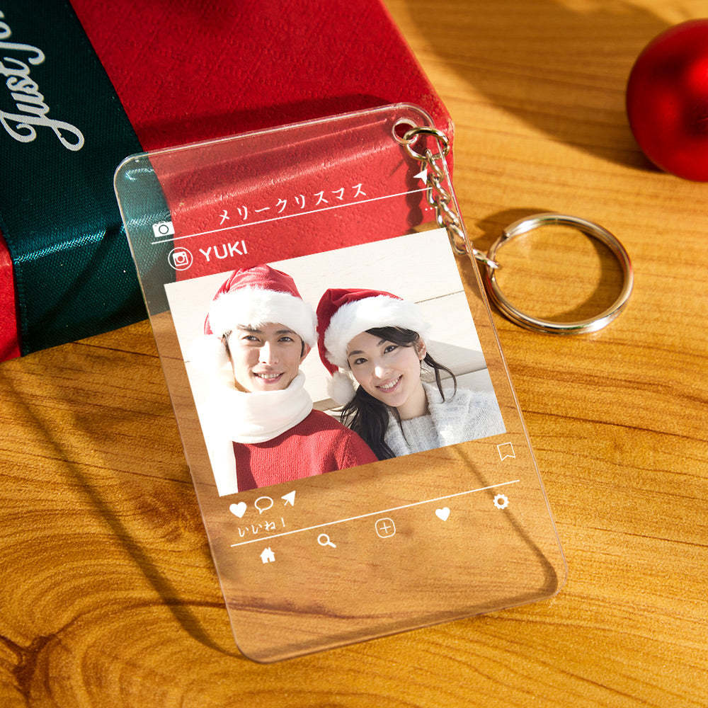 カスタムフォトアクリル製キーホルダ‐写真と名前とメッセージ入れ可能なメモリーを込めったキーホルダー-恋人や友達へのプレゼント