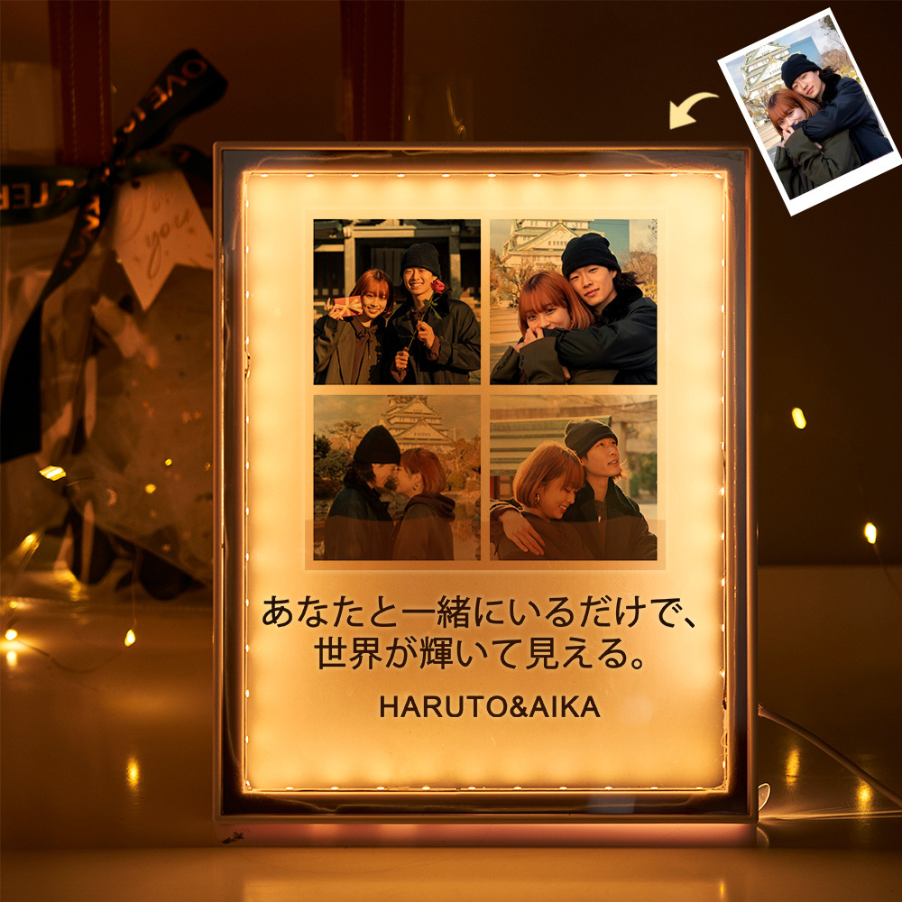 カスタム Diy ナイトライトカップルフォトフレーム友人誕生日ギフトミラーライト鏡ライト 写真が映る鏡 オーダーメイド鏡-多機能