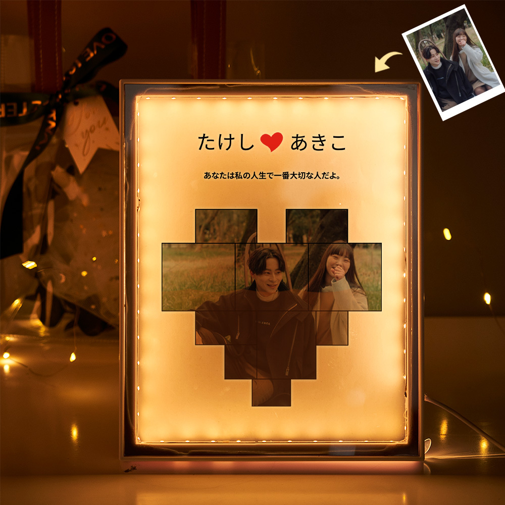カスタム Diy ナイトライトカップルフォトフレーム友人誕生日ギフトミラーライト鏡ライト 写真が映る鏡 オーダーメイド鏡-多機能
