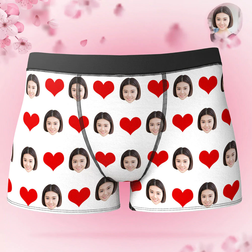カスタムボクサーパンツ-写真入り可能なオリジナル下着ハートマークバレンタインデープレゼント彼へ