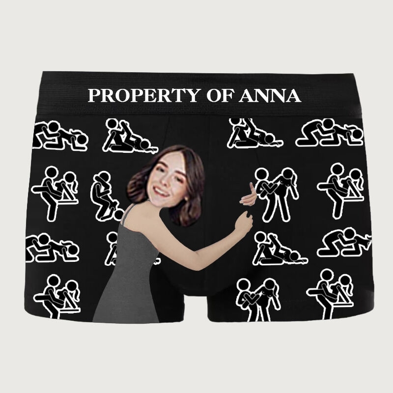 パーソナライズされた画像と名前の男性用下着ボクサーブリーフ、女の子の抱擁パターン付き、ボーイフレンドへのクリエイティブギフト