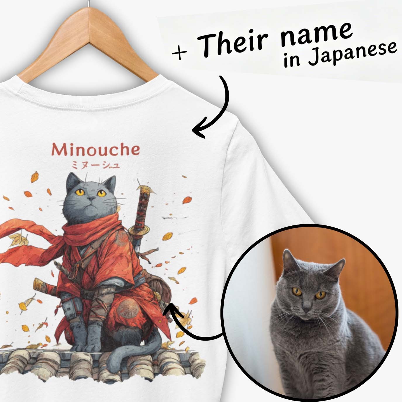 パーソナライズされた写真日本サムライペット Tシャツカスタム写真サムライ犬猫 Tシャツペット愛好家へのギフト - GetPhotoBanketJP