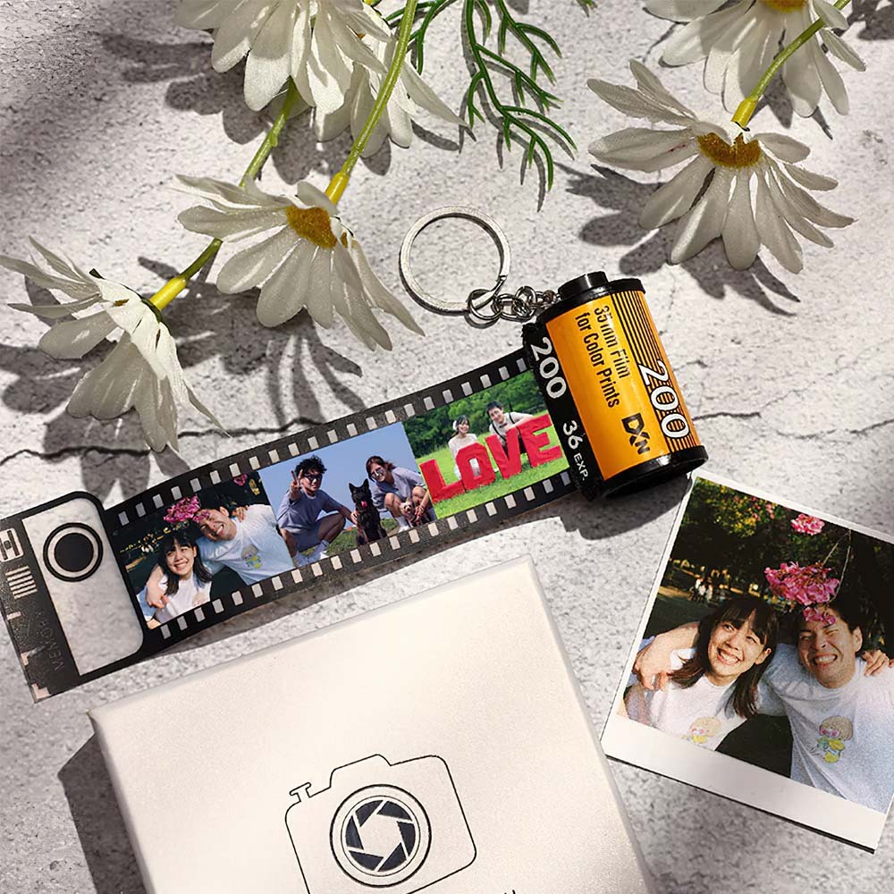 カスタムフィルムロールキーホルダー‐記念日プレゼント写真5 10 15 20枚写真添付作成遠距離恋愛プレゼント