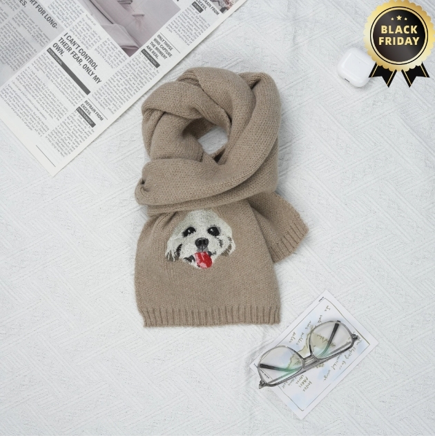 カスタム刺繍ペットの肖像画織スカーフ