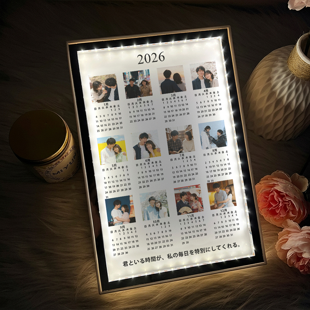 パーソナライズされた2026カレンダーミラーライトボックス写真付きカスタムledデスク装飾ギフトホーム