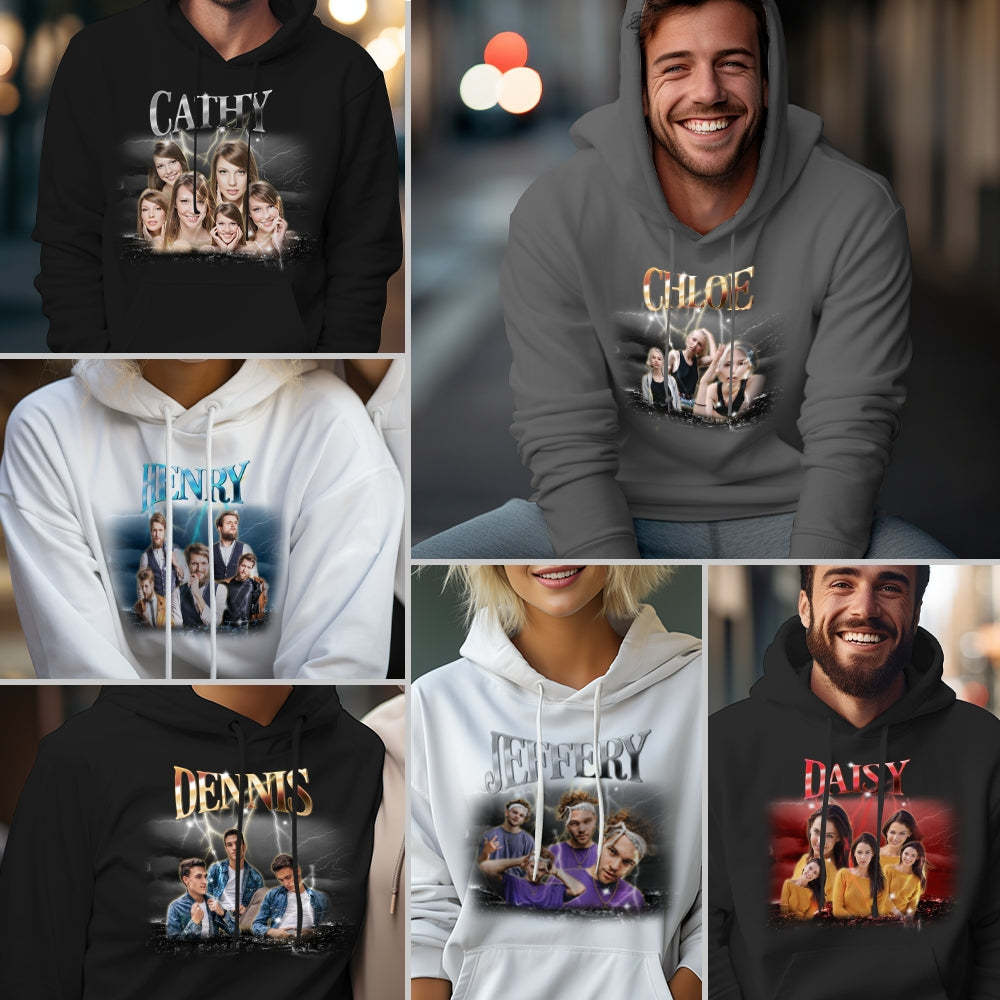 カスタム写真とテキストの服パーソナライズされた写真ギフトユニセックスパーソナリティヴィンテージライトニング T シャツ,パーカーユニークなギフト -