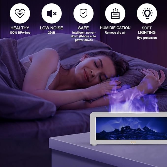 空気加湿器 エッセンシャルオイルディフューザー 炎アロマ加湿器 ホームルームフレグランスディフューザー ナイトライト付き アロマセラピーディフューザー - 