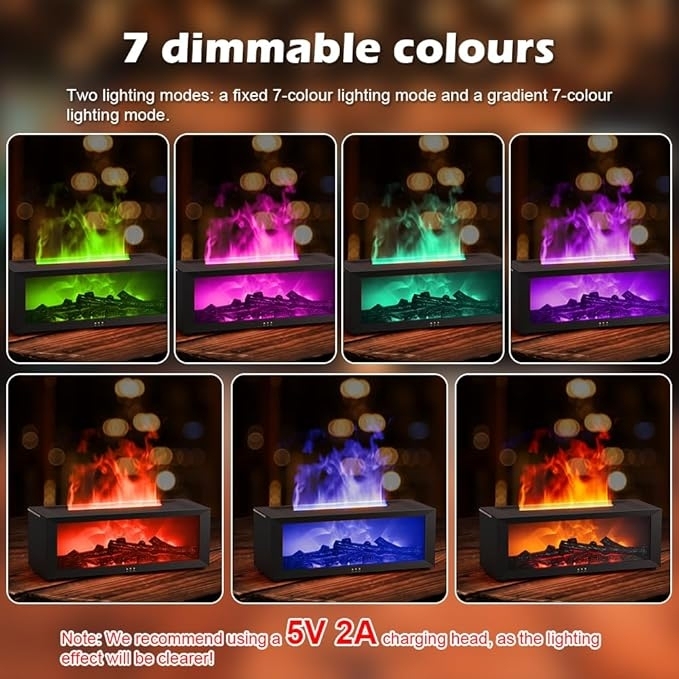 空気加湿器 エッセンシャルオイルディフューザー 炎アロマ加湿器 ホームルームフレグランスディフューザー ナイトライト付き アロマセラピーディフューザー - 