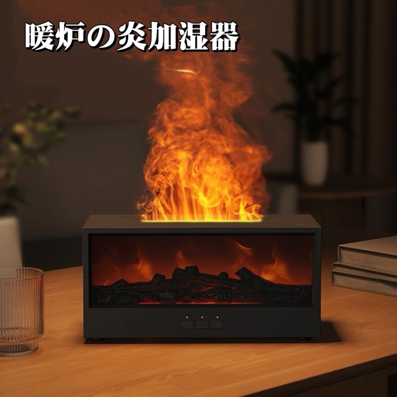 空気加湿器 エッセンシャルオイルディフューザー 炎アロマ加湿器 ホームルームフレグランスディフューザー ナイトライト付き アロマセラピーディフューザー