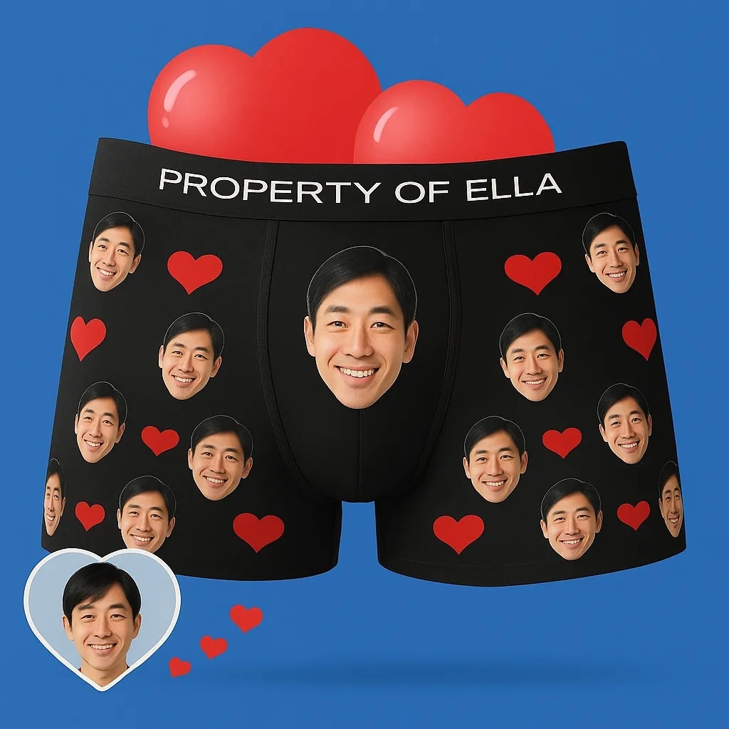 写真入りギフトカスタムフェイスボクサーパンツ-3Dオンラインプレビューできる男性ボクサーパンツ彼へのプレゼント