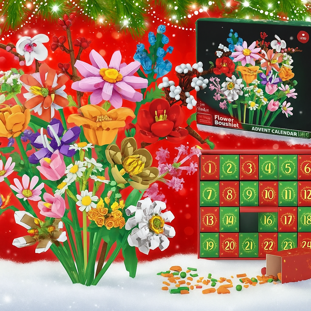 フラワーブーケ アドベントカレンダー ビルディングブロック – クリスマスカウントダウン ブラインドボックス - 