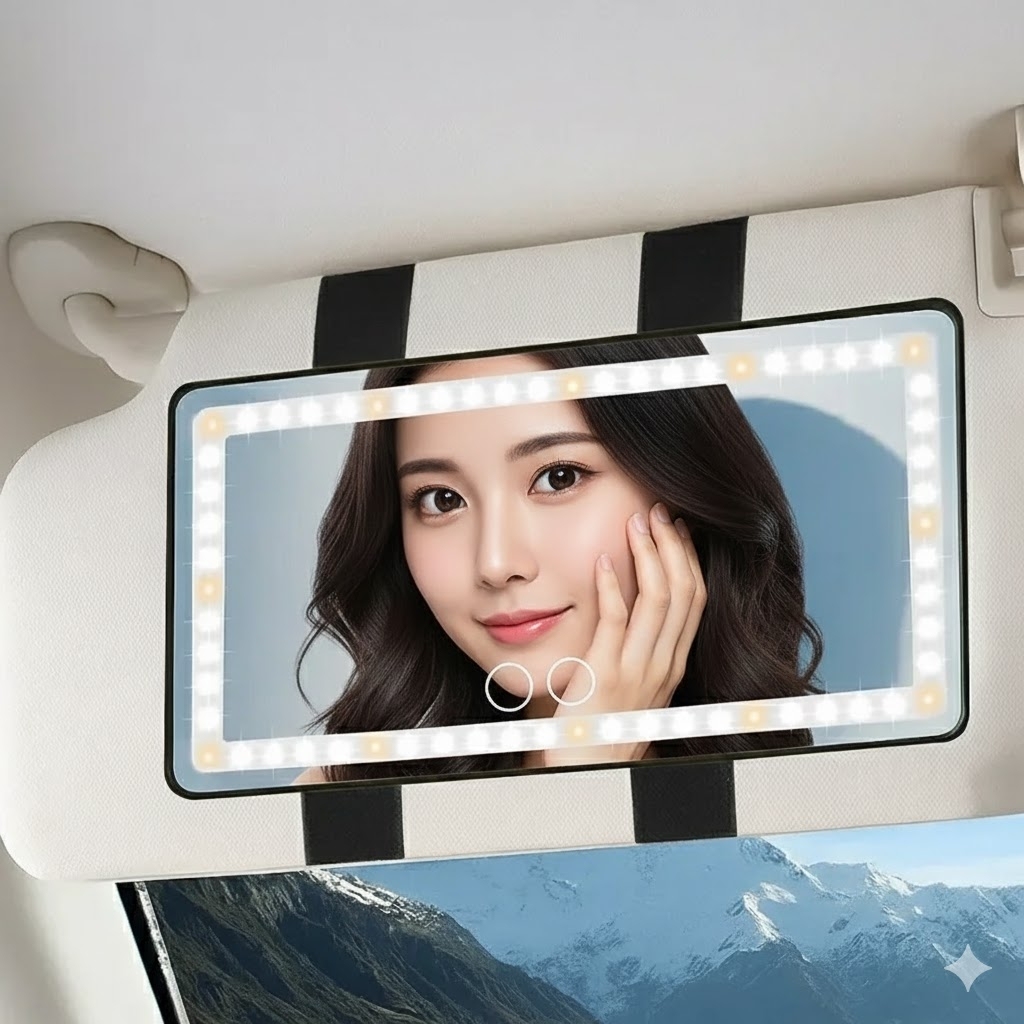 車用バイザー用led化粧鏡 - 調光機能付きライト付き化粧鏡