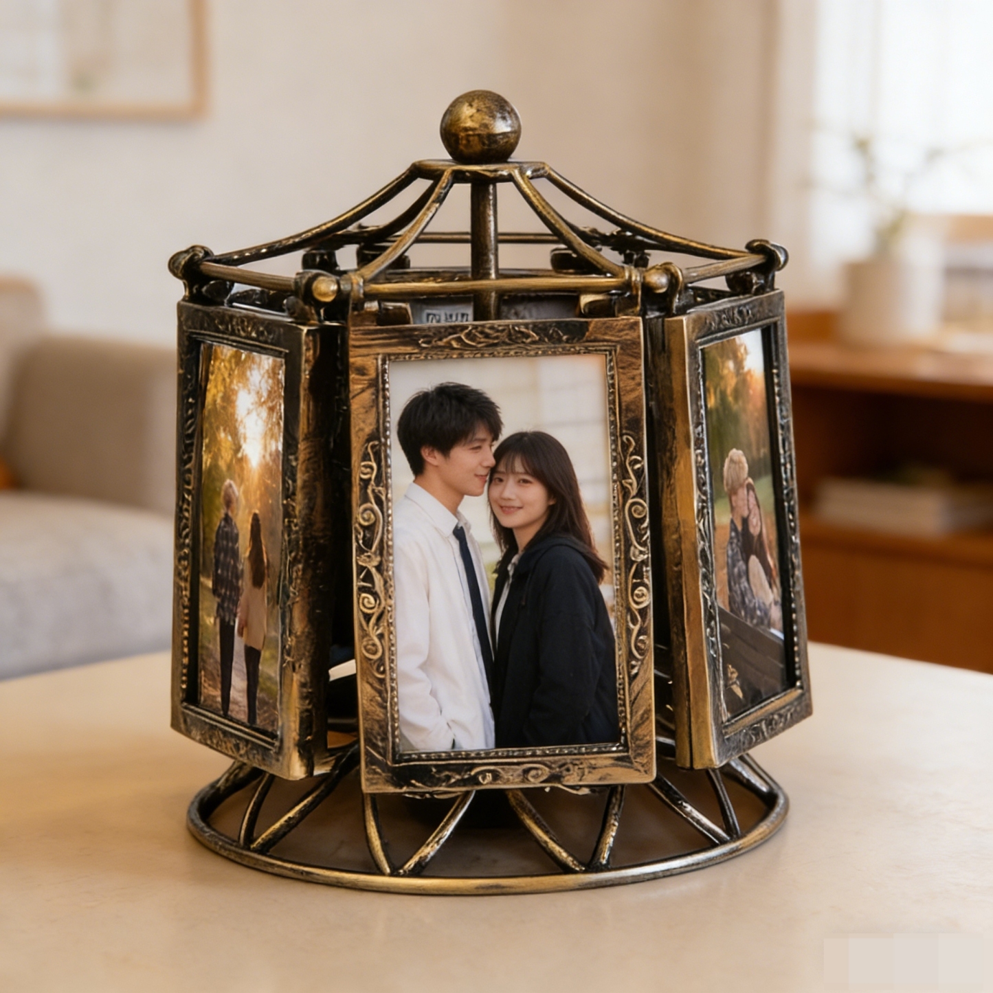 カスタムフォトヴィンテージカルーセルレリーフフォトフレームはソフトな音楽を奏でますバレンタインデーギフト