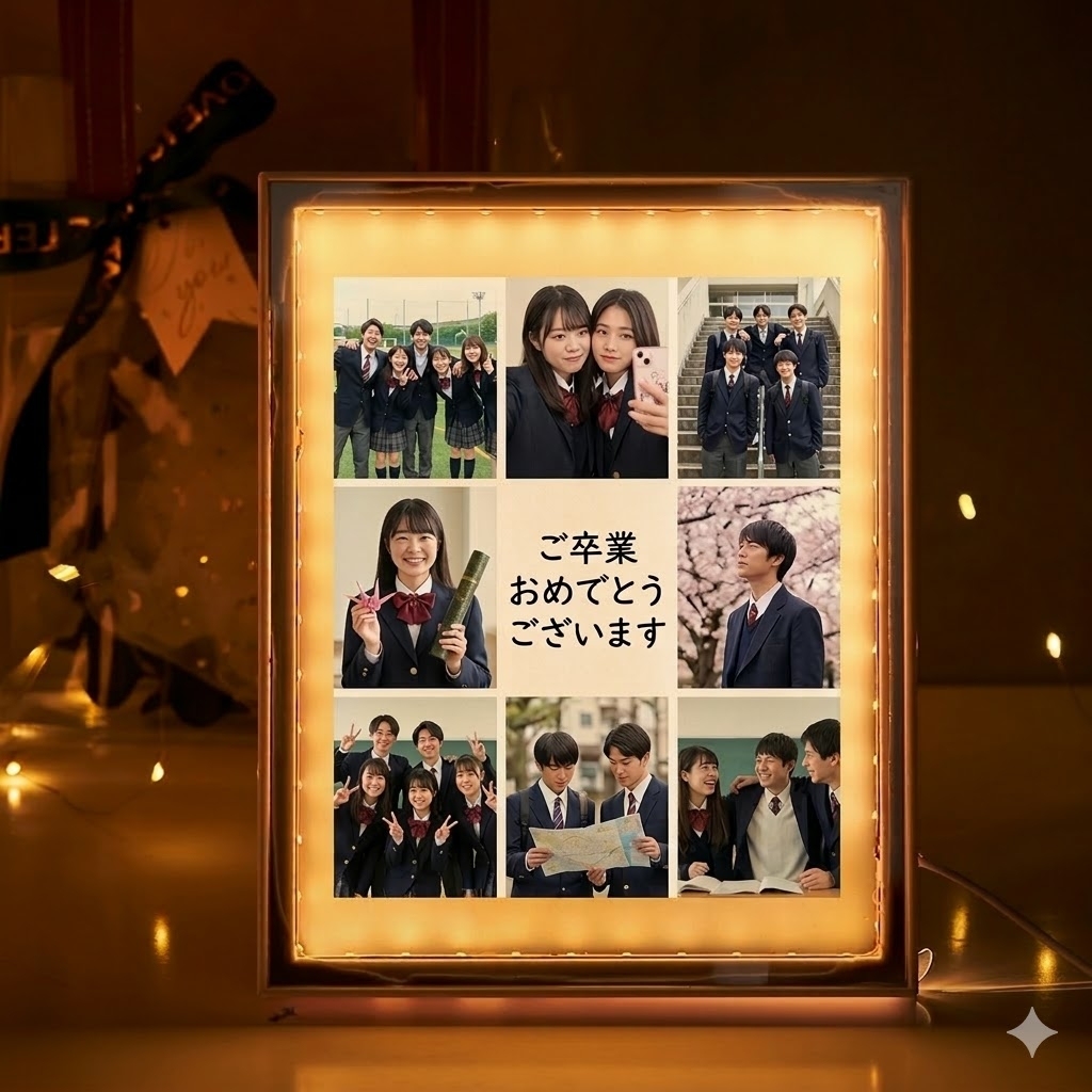 卒業記念 カスタムDIY写真ミラーライト ナイトライト フォトフレーム 写真が映る鏡 オーダーメイドミラー 友達への卒業プレゼント