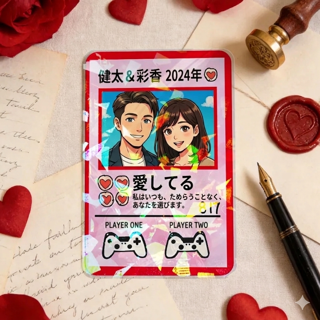 パーソナライズされたバレンタインデーのパワーカップルカード,カスタムアニバーサリーカードカップル写真アニメスタイル,恋人への最高のバレンタインデーギフト