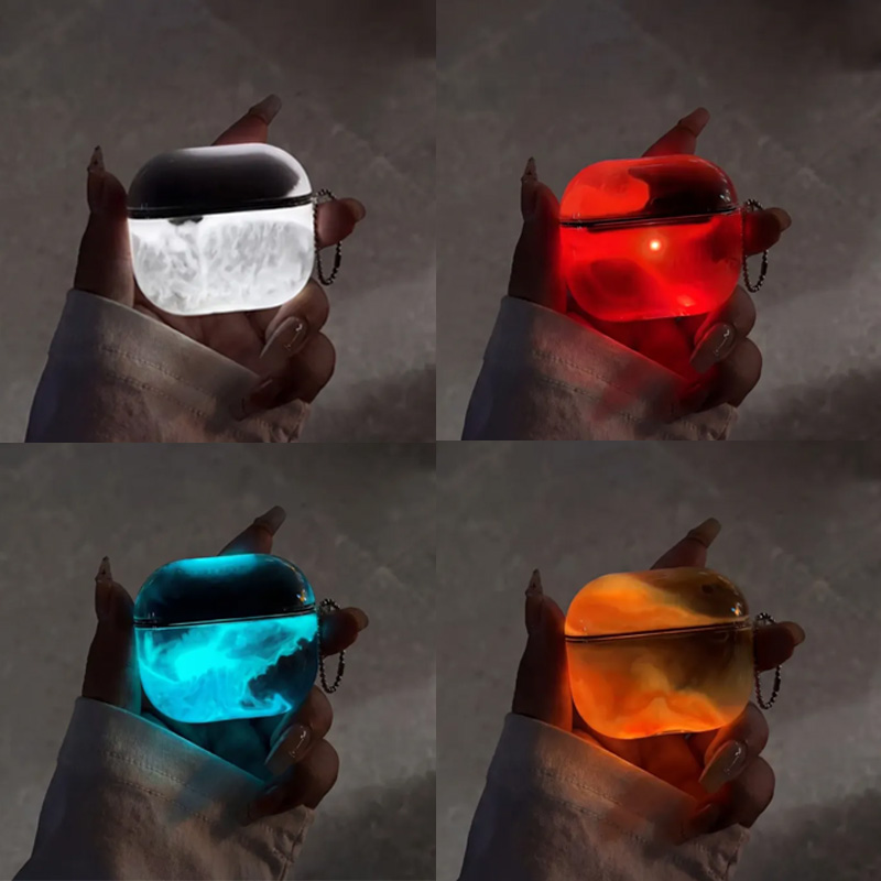 液体グリッター入りairpodsケース 暗闇で光る Airpods 1/2/3/4対応 流砂スパークル保護カバー 耐衝撃 かわいいケース