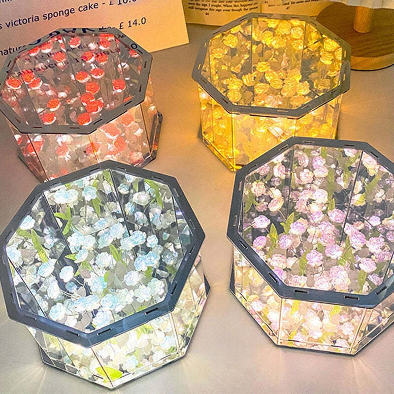 クリエイティブな手作りdiy八角形のバラの花の海のナイトライトロマンチックなギフト -