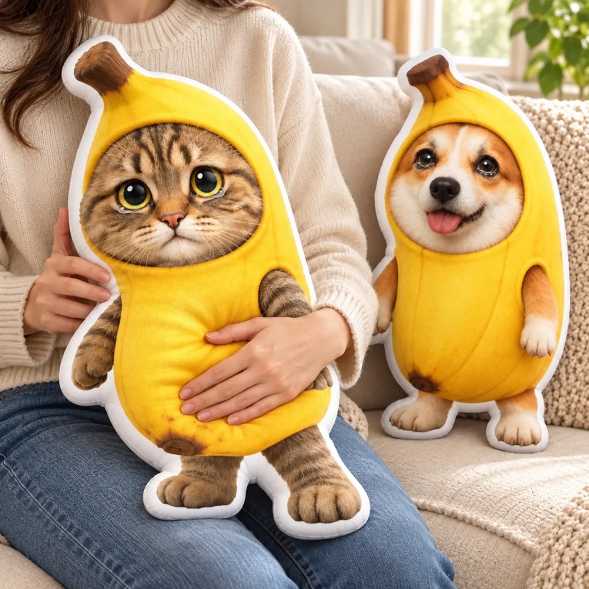 パーソナライズされたペットの形の枕,カスタムペットの写真バナナコスチュームペット愛好家へのギフト