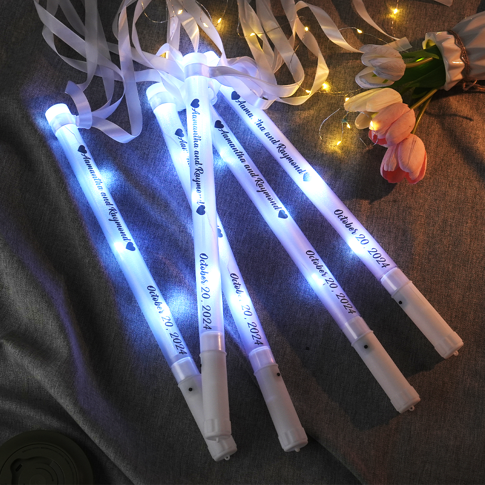 パーソナライズされたライトアップ Led スティック ウェディングワンド リボンライト付き ウェディングパーティーの記念品 -