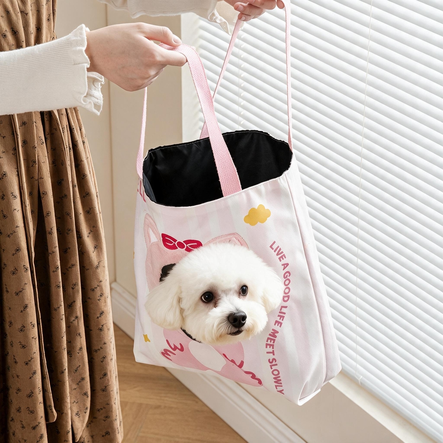 猫用ペットキャリーバッグ｜顔出しできる軽量キャンバスバッグ・斜め掛け＆手提げ・小型犬対応