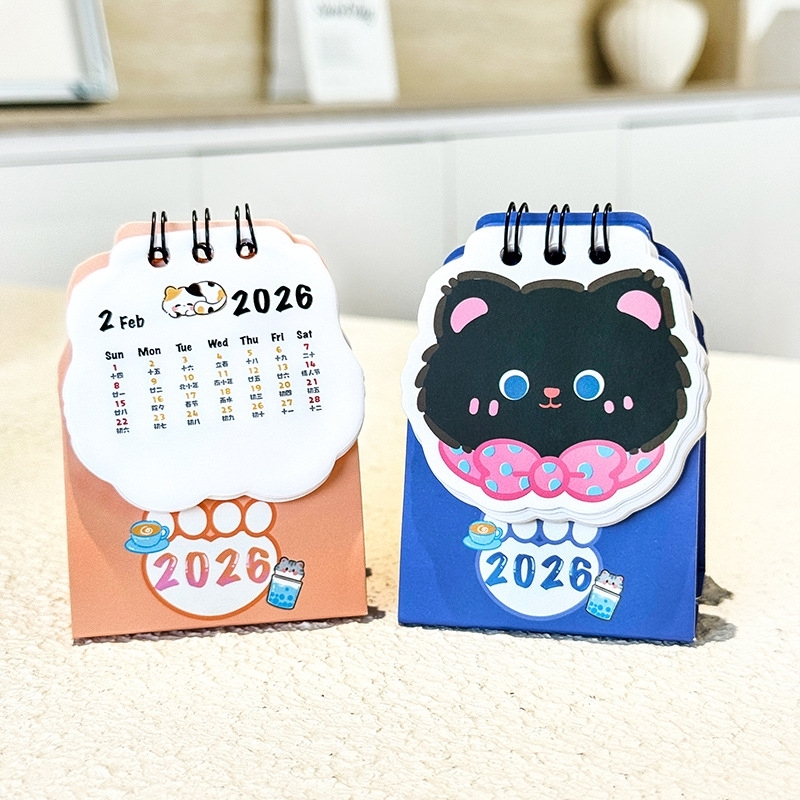 ミニ猫ペットカレンダー 2026 猫好きのためのかわいい卓上カレンダー - 4.4*5.7*8cm - 