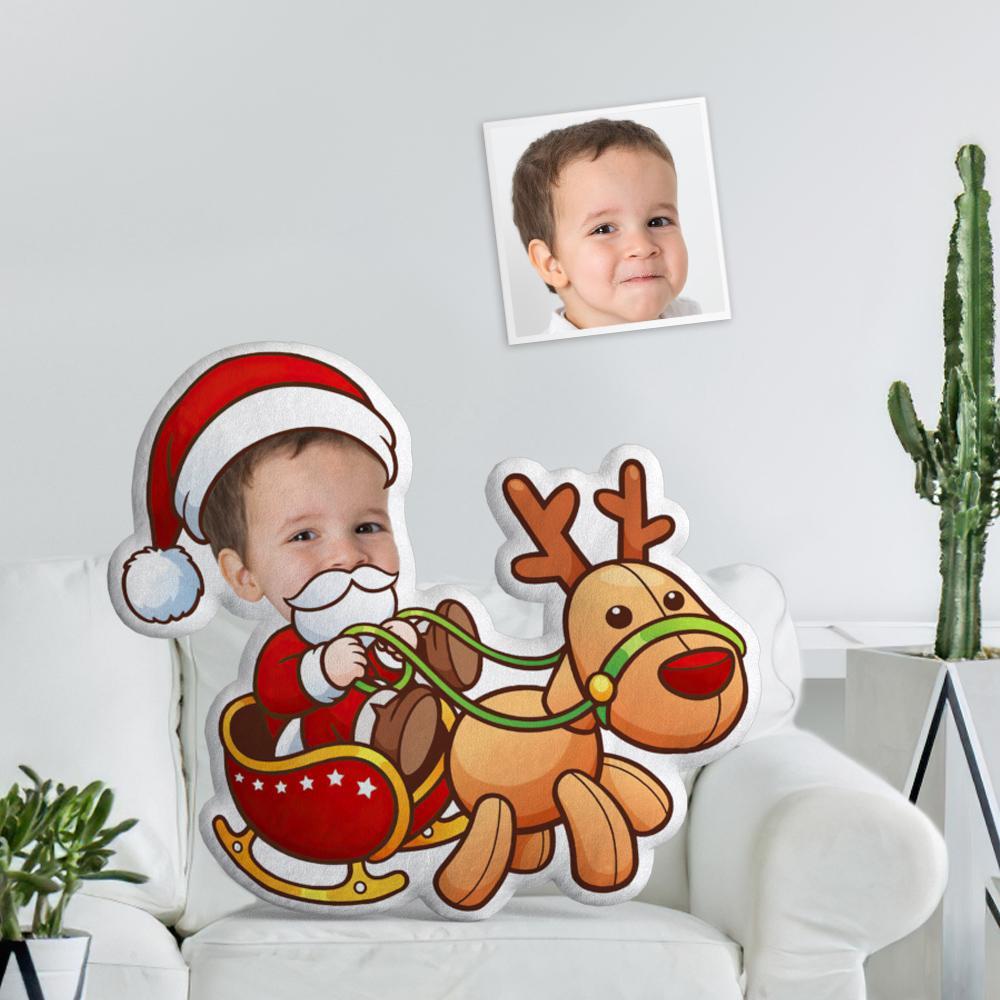 マイ顔写真カスタムサンタクッションクリスマスプレゼント子供向けプレゼント-赤ちゃんがクリスマス馬車を乗る