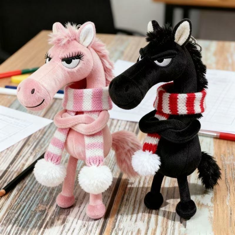 2026年 幸運の馬年 マスコット クールな黒馬のぬいぐるみチャーム