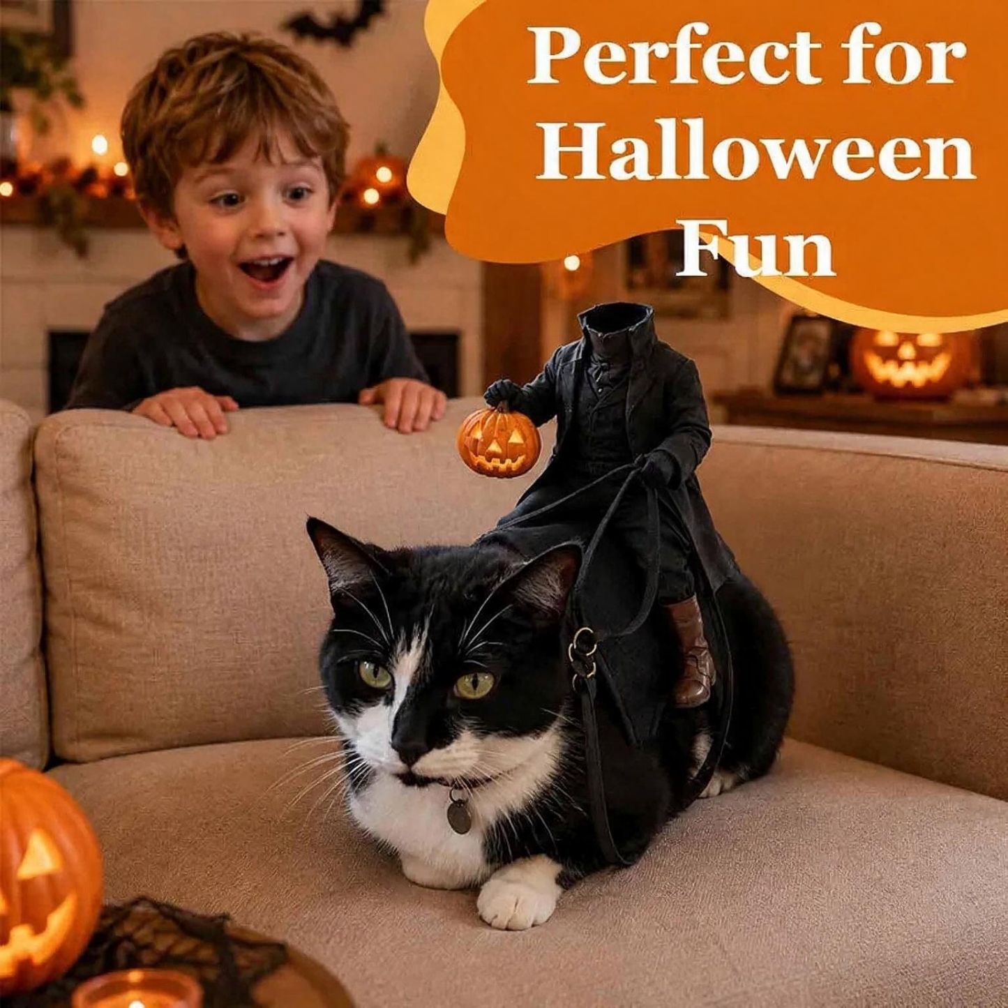 猫用ハロウィンコスチューム｜首なし騎士デザインの面白かわいい仮装衣装