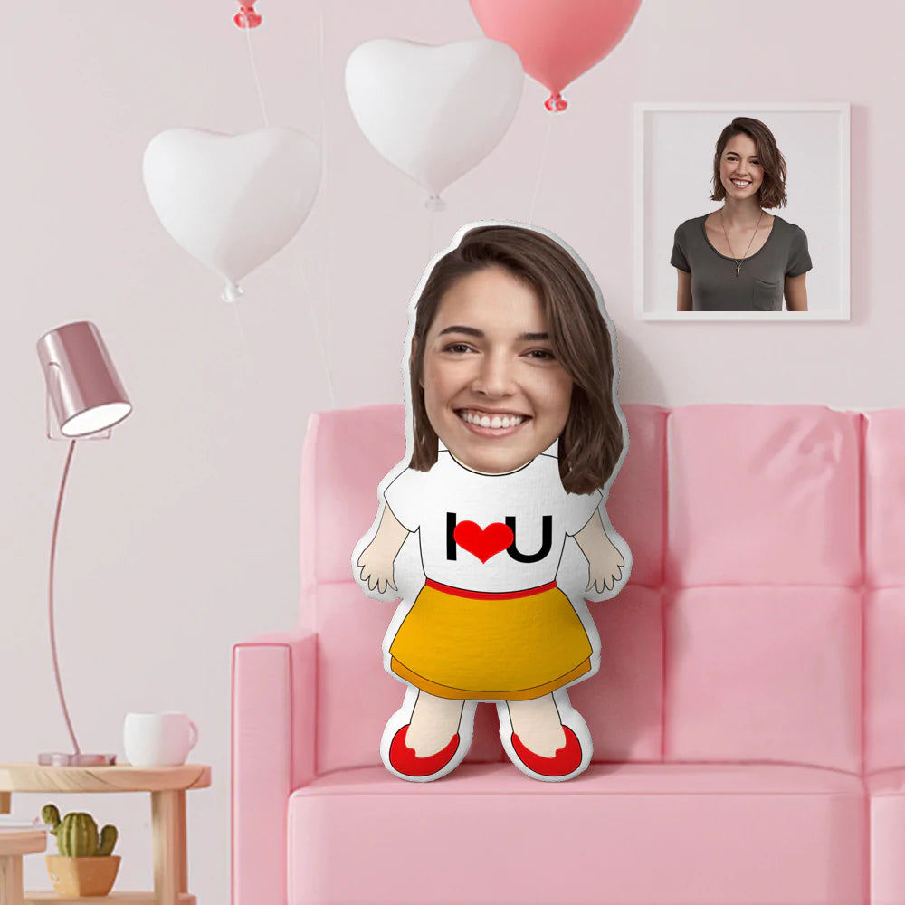 パーソナライズされた写真の顔の枕カスタムプリントコスチューム人形ミニマムI LOVE U彼女へのバレンタインのユニークなギフト